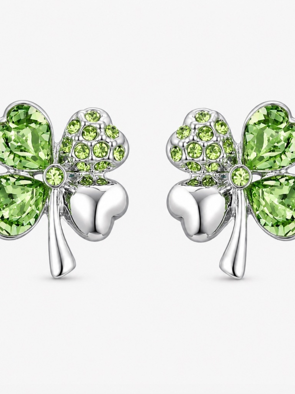 NWT Peridot Swarovski Crystal Clover Stud Earrings 17mm